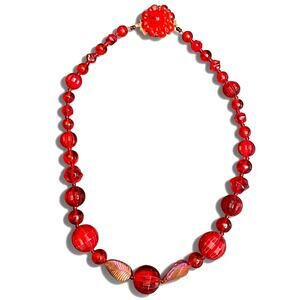 Vintage Germany Lucite Red Beaded Necklace 18 Inches Womens